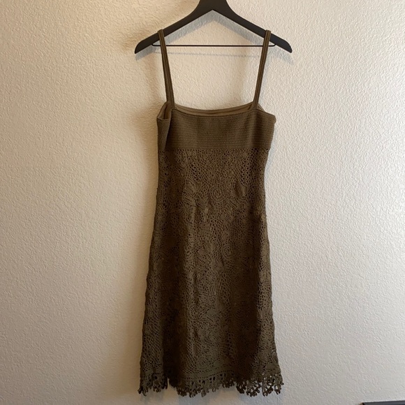 🎉SALE🎉 CARMEN MARC VALVO Green Crochet Lace Midi Dress M - Picture 8 of 17